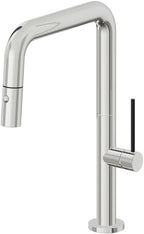 California Faucets Poetto Llave de Cocina Extraible Contemporanea con Rociador de Boton - Pico Cuadruple - Cromo Pulido