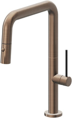 California Faucets Poetto Llave de Cocina Extraible Contemporanea con Rociador de Boton - Pico Cuadruple - Bronce Satinado