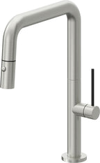 California Faucets Poetto Llave de Cocina Extraible Contemporanea con Rociador de Boton - Pico Cuadruple - Cromo Satinado