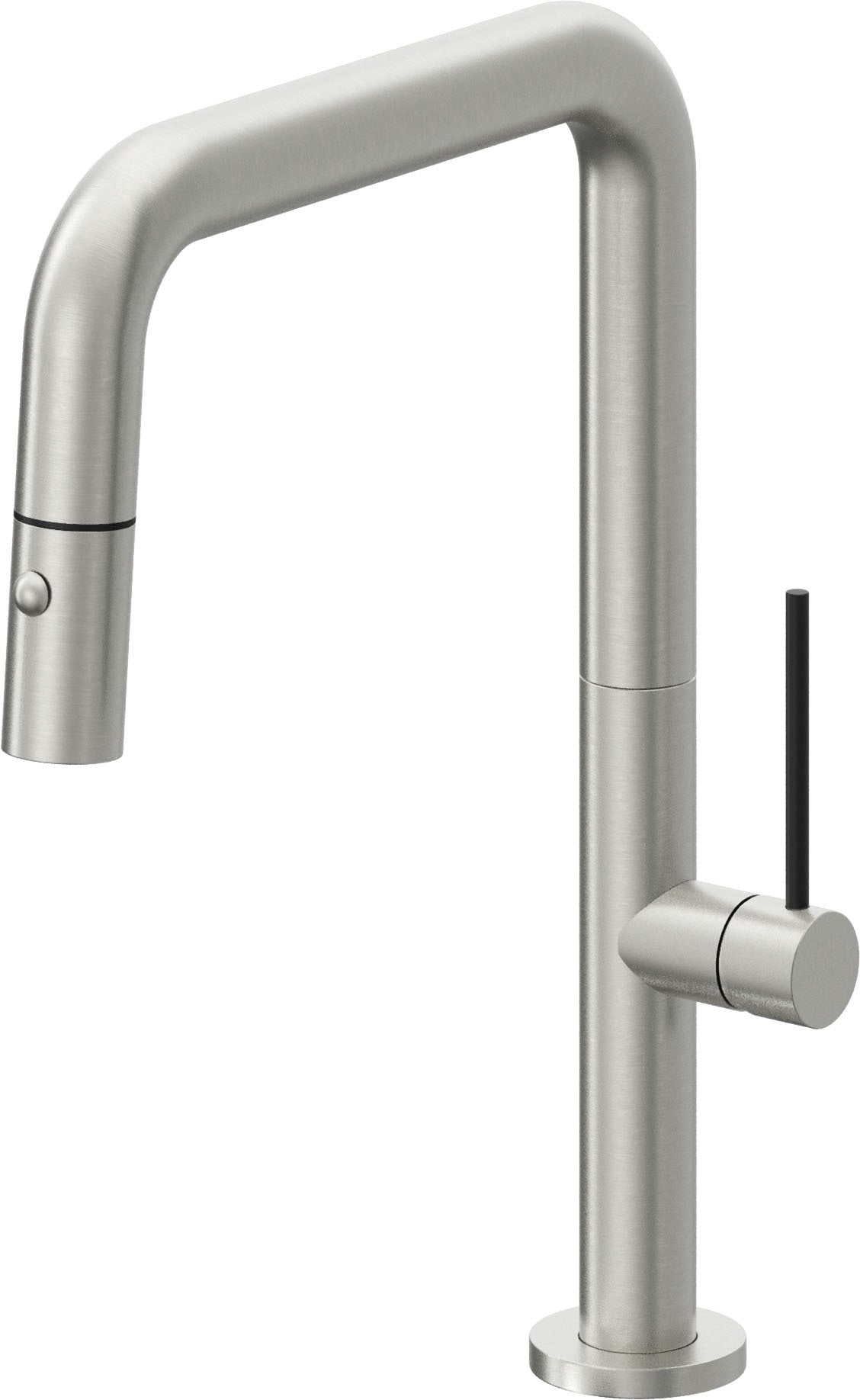 California Faucets Poetto Llave de Cocina Extraible Contemporanea con Rociador de Boton - Pico Cuadruple - Cromo Satinado