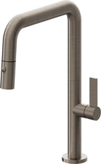 California Faucets Poetto Llave de Cocina Extraible Contemporanea con Rociador de Boton - Pico Cuadruple - Níquel Antiguo Mate