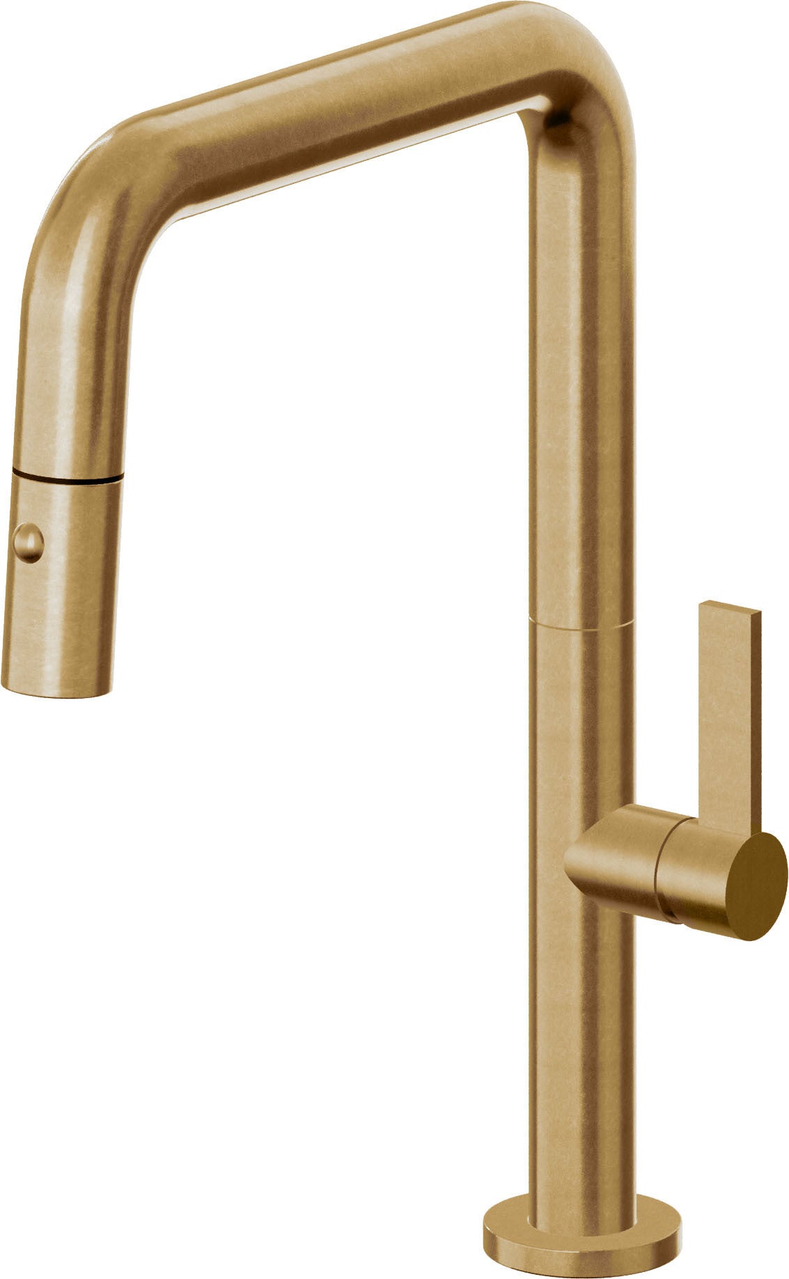 California Faucets Poetto Llave de Cocina Extraible Contemporanea con Rociador de Boton - Pico Cuadruple - Latón Bruñido
