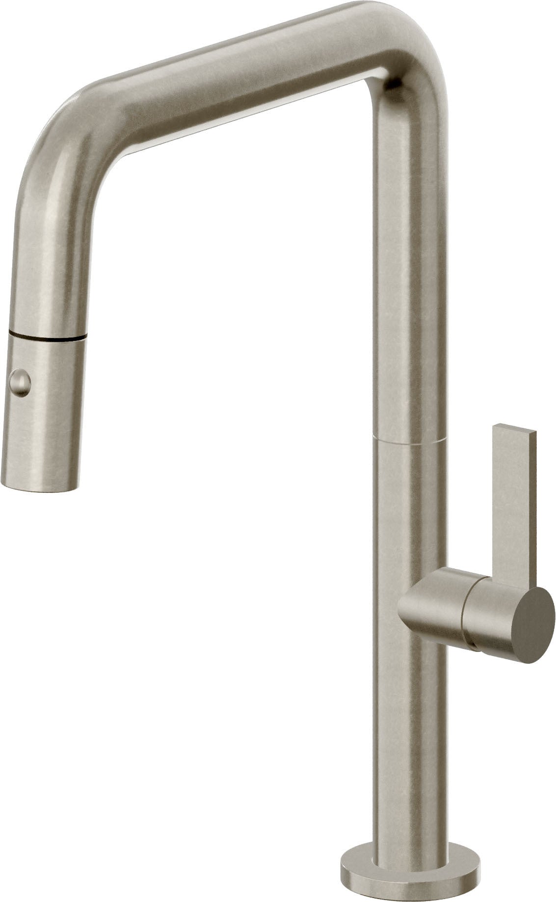 California Faucets Poetto Llave de Cocina Extraible Contemporanea con Rociador de Boton - Pico Cuadruple - Níquel Bruñido