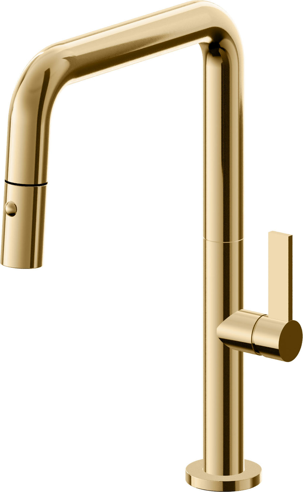 California Faucets Poetto Llave de Cocina Extraible Contemporanea con Rociador de Boton - Pico Cuadruple - Oro Francés