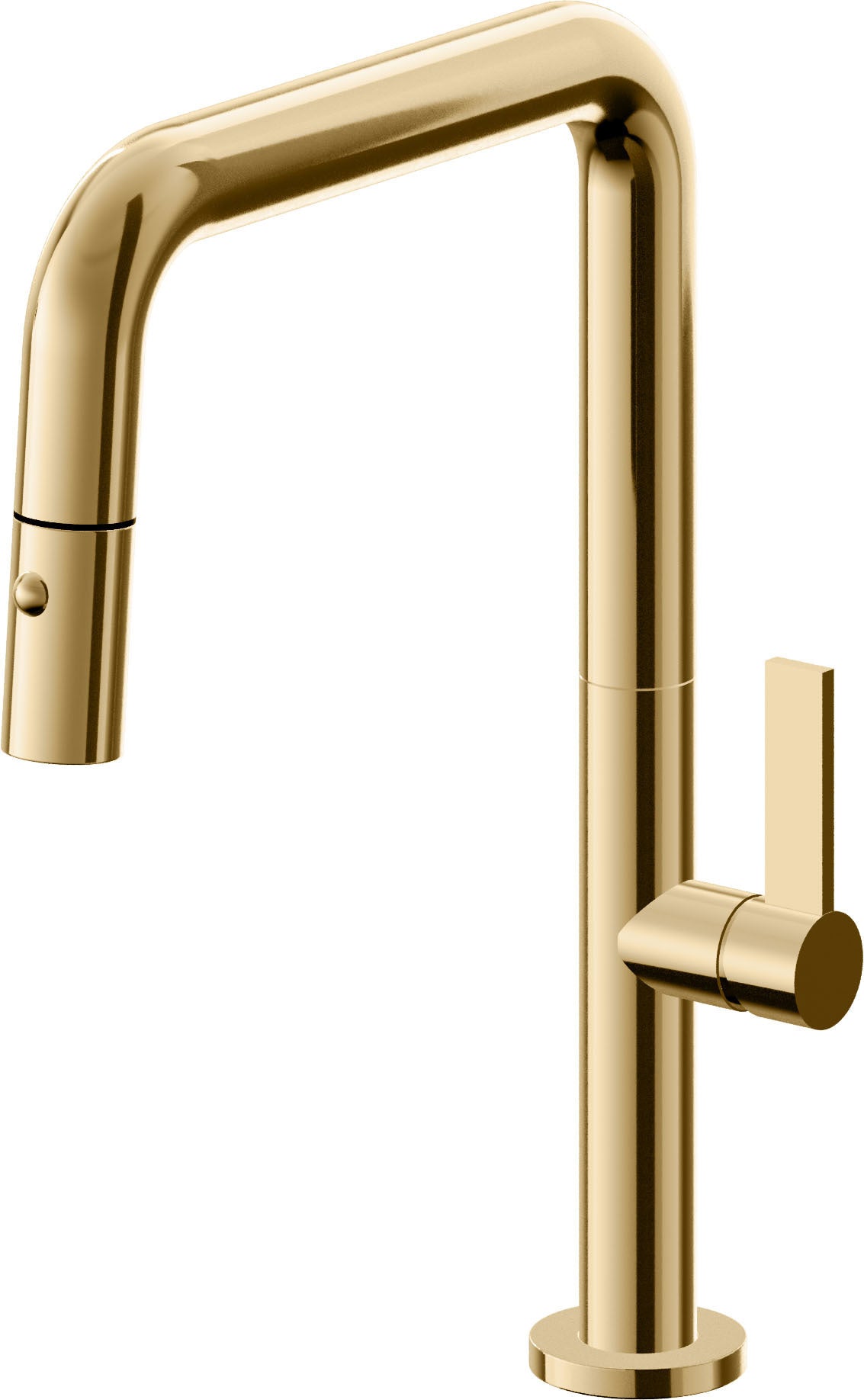 California Faucets Poetto Llave de Cocina Extraible Contemporanea con Rociador de Boton - Pico Cuadruple - Oro Francés
