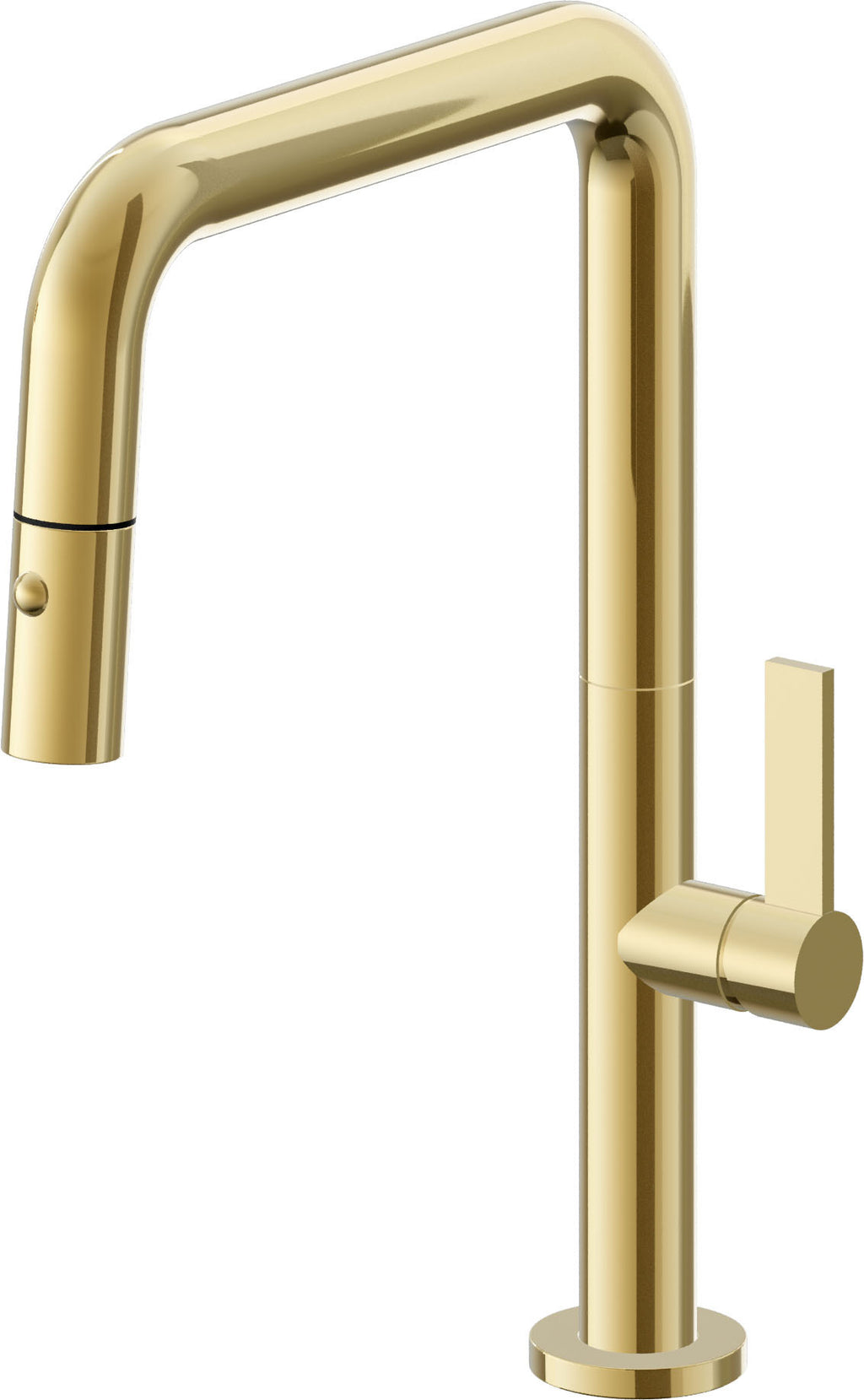 California Faucets Poetto Llave de Cocina Extraible Contemporanea con Rociador de Boton - Pico Cuadruple - Oro Pulido de por Vida