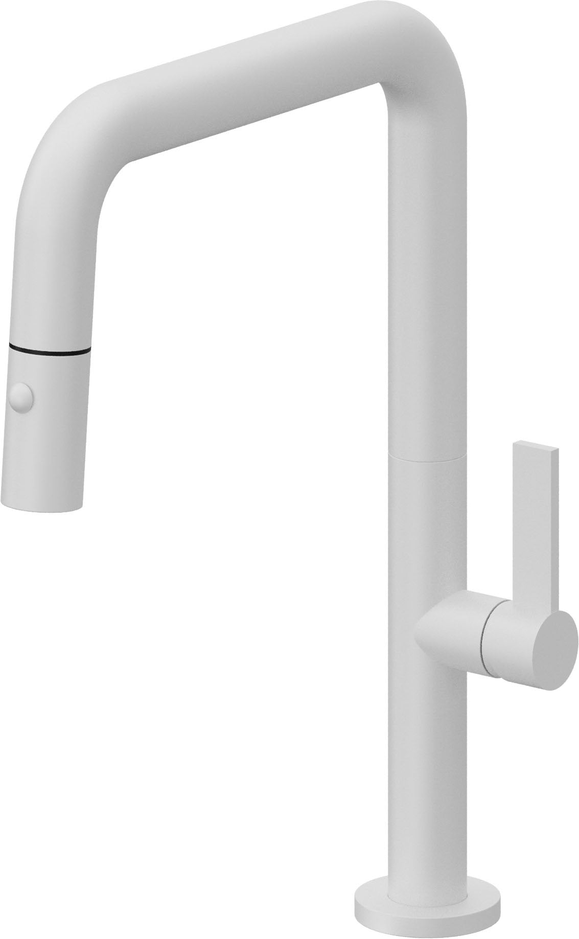 California Faucets Poetto Llave de Cocina Extraible Contemporanea con Rociador de Boton - Pico Cuadruple - Blanco Mate