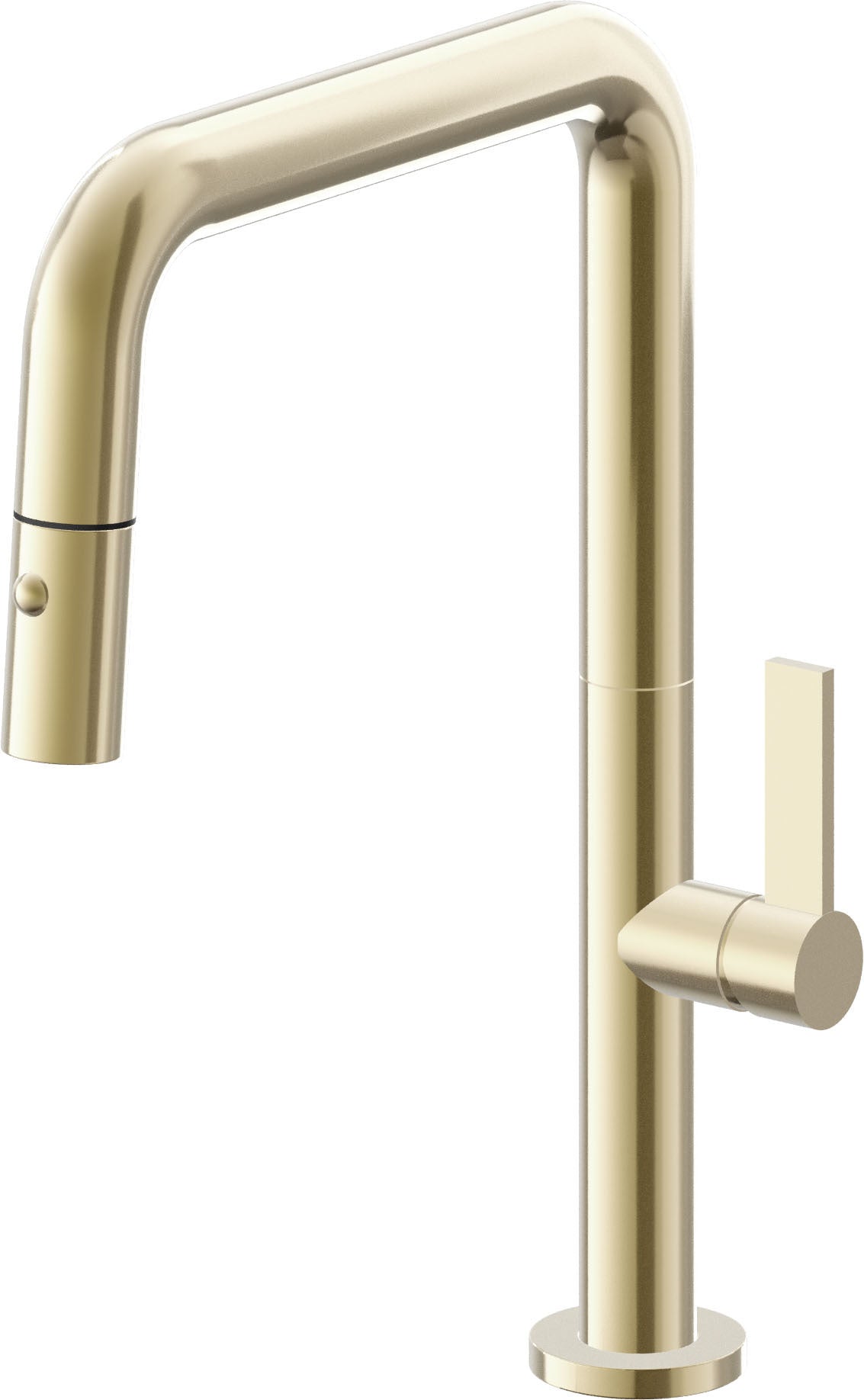 California Faucets Poetto Llave de Cocina Extraible Contemporanea con Rociador de Boton - Pico Cuadruple - Latón Pulido