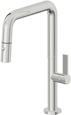 California Faucets Poetto Llave de Cocina Extraible Contemporanea con Rociador de Boton - Pico Cuadruple - Cromo Pulido
