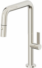 California Faucets Poetto Llave de Cocina Extraible Contemporanea con Rociador de Boton - Pico Cuadruple - Níquel Pulido