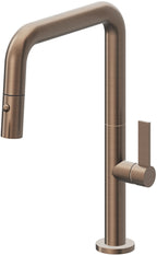 California Faucets Poetto Llave de Cocina Extraible Contemporanea con Rociador de Boton - Pico Cuadruple - Bronce Satinado