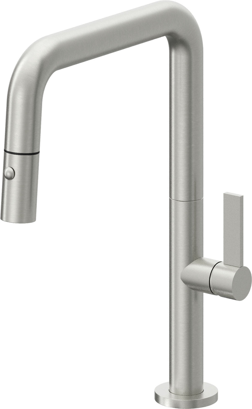 California Faucets Poetto Llave de Cocina Extraible Contemporanea con Rociador de Boton - Pico Cuadruple - Cromo Satinado