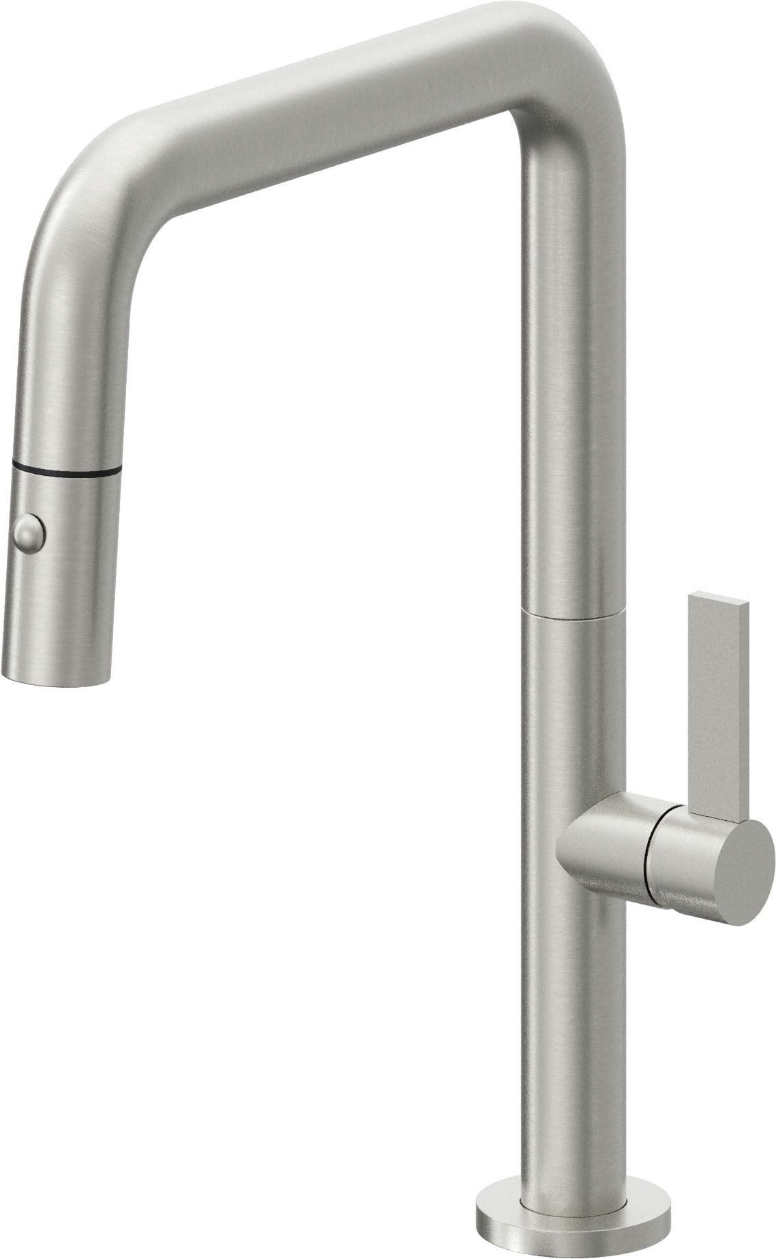 California Faucets Poetto Llave de Cocina Extraible Contemporanea con Rociador de Boton - Pico Cuadruple - Cromo Satinado