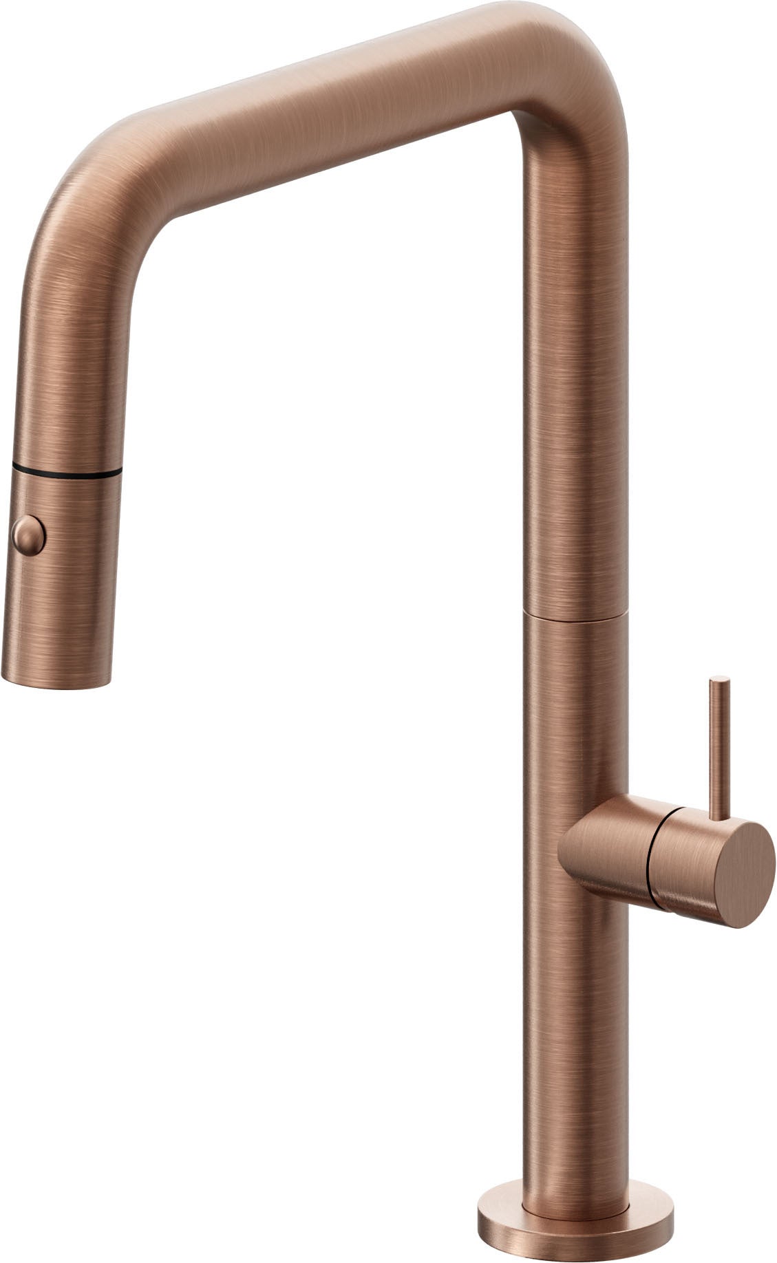 California Faucets Poetto Llave de Cocina Extraible Contemporanea con Rociador de Boton - Pico Cuadruple - Cobre Antiguo Mate