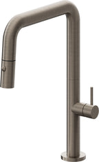 California Faucets Poetto Llave de Cocina Extraible Contemporanea con Rociador de Boton - Pico Cuadruple - Níquel Antiguo Mate