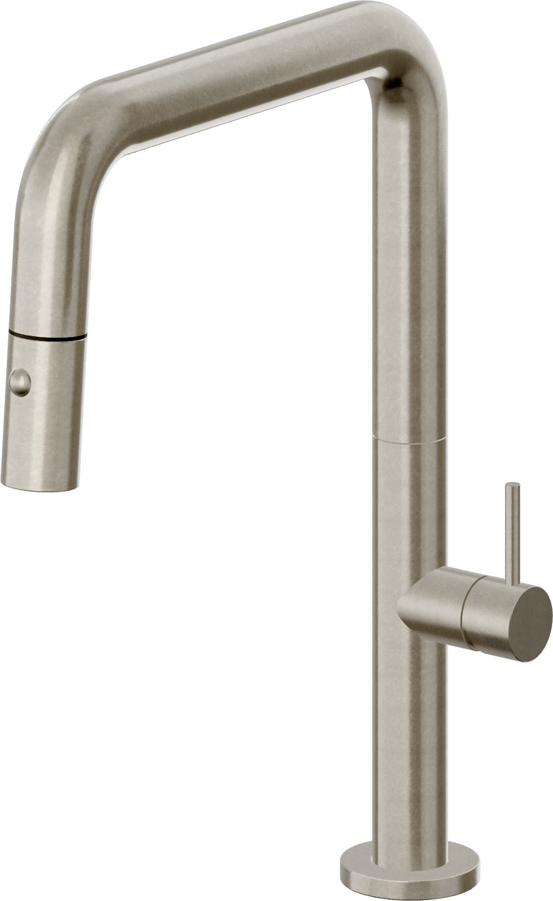 California Faucets Poetto Llave de Cocina Extraible Contemporanea con Rociador de Boton - Pico Cuadruple - Níquel Bruñido