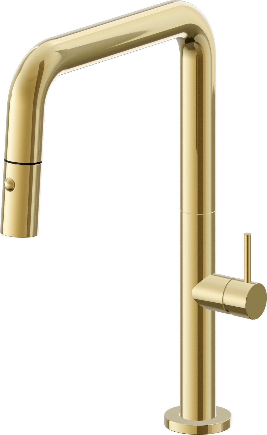 California Faucets Poetto Llave de Cocina Extraible Contemporanea con Rociador de Boton - Pico Cuadruple - Oro Pulido de por Vida