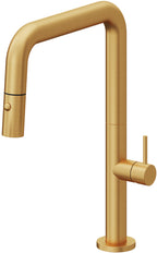 California Faucets Poetto Llave de Cocina Extraible Contemporanea con Rociador de Boton - Pico Cuadruple - Oro Satinado de por Vida