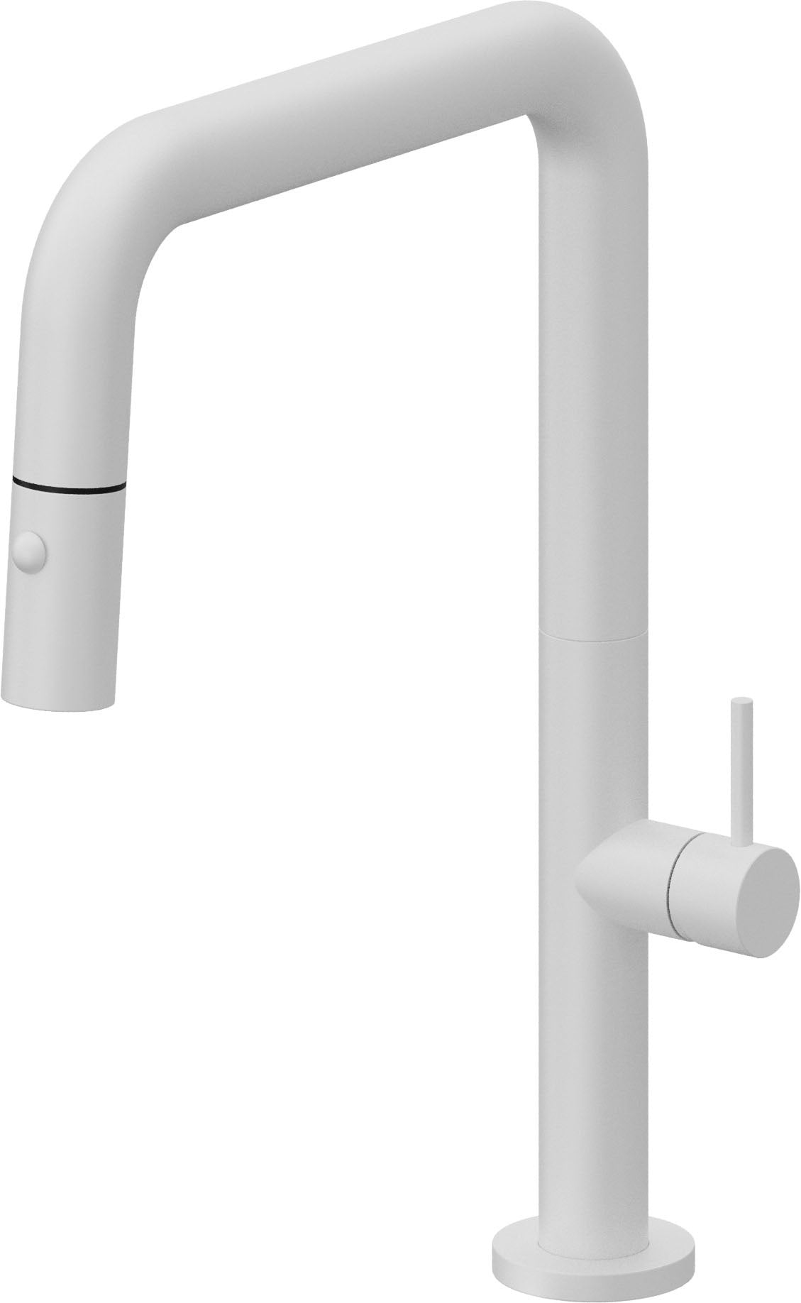 California Faucets Poetto Llave de Cocina Extraible Contemporanea con Rociador de Boton - Pico Cuadruple - Blanco Mate