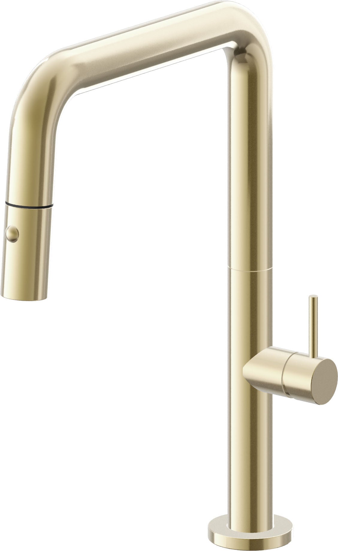 California Faucets Poetto Llave de Cocina Extraible Contemporanea con Rociador de Boton - Pico Cuadruple - Latón Pulido