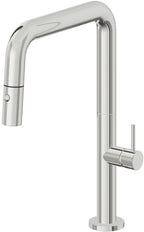 California Faucets Poetto Llave de Cocina Extraible Contemporanea con Rociador de Boton - Pico Cuadruple - Cromo Pulido