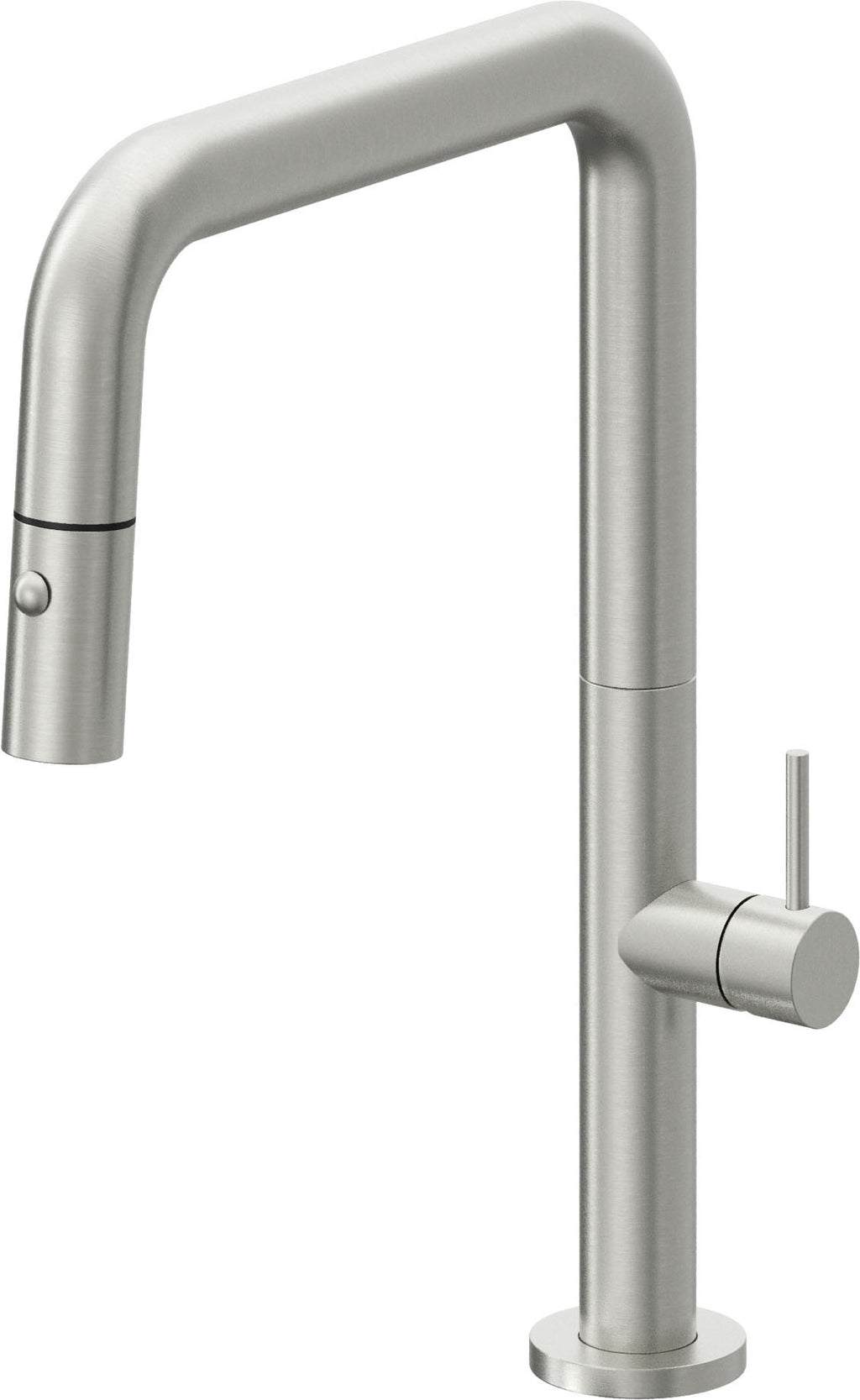 California Faucets Poetto Llave de Cocina Extraible Contemporanea con Rociador de Boton - Pico Cuadruple - Cromo Satinado
