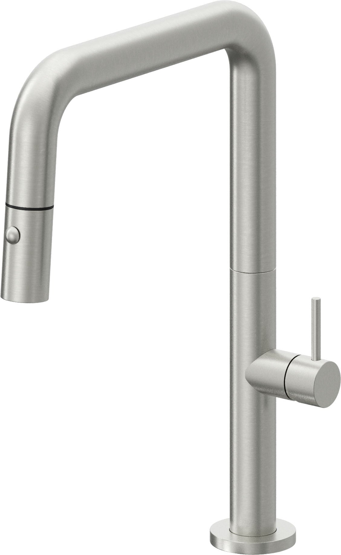 California Faucets Poetto Llave de Cocina Extraible Contemporanea con Rociador de Boton - Pico Cuadruple - Cromo Satinado