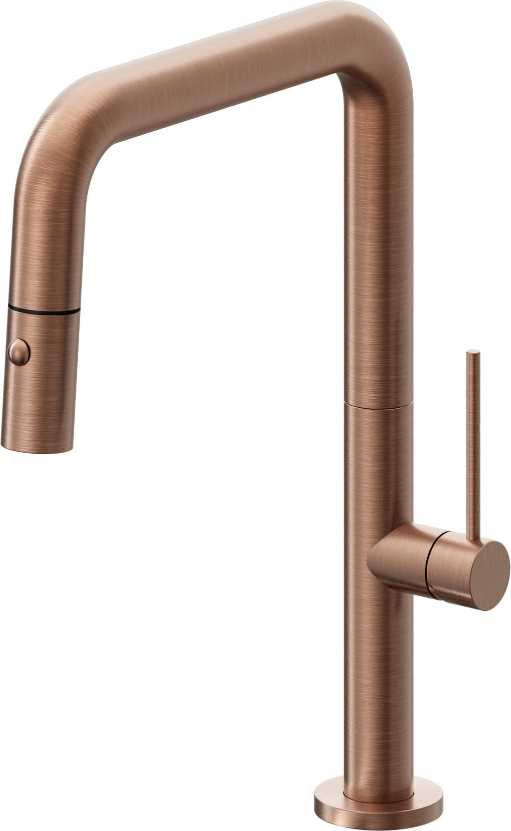 California Faucets Poetto Llave de Cocina Extraible Contemporanea con Rociador de Boton - Pico Cuadruple - Cobre Antiguo Mate