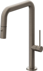 California Faucets Poetto Llave de Cocina Extraible Contemporanea con Rociador de Boton - Pico Cuadruple - Níquel Antiguo Mate