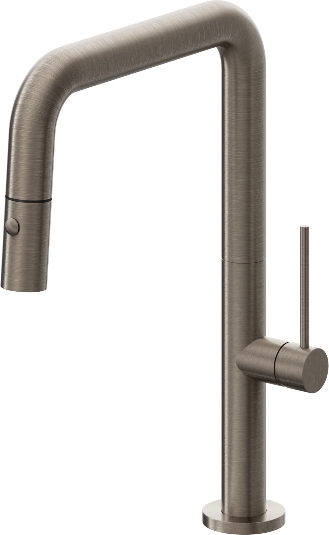 California Faucets Poetto Llave de Cocina Extraible Contemporanea con Rociador de Boton - Pico Cuadruple - Níquel Antiguo Mate