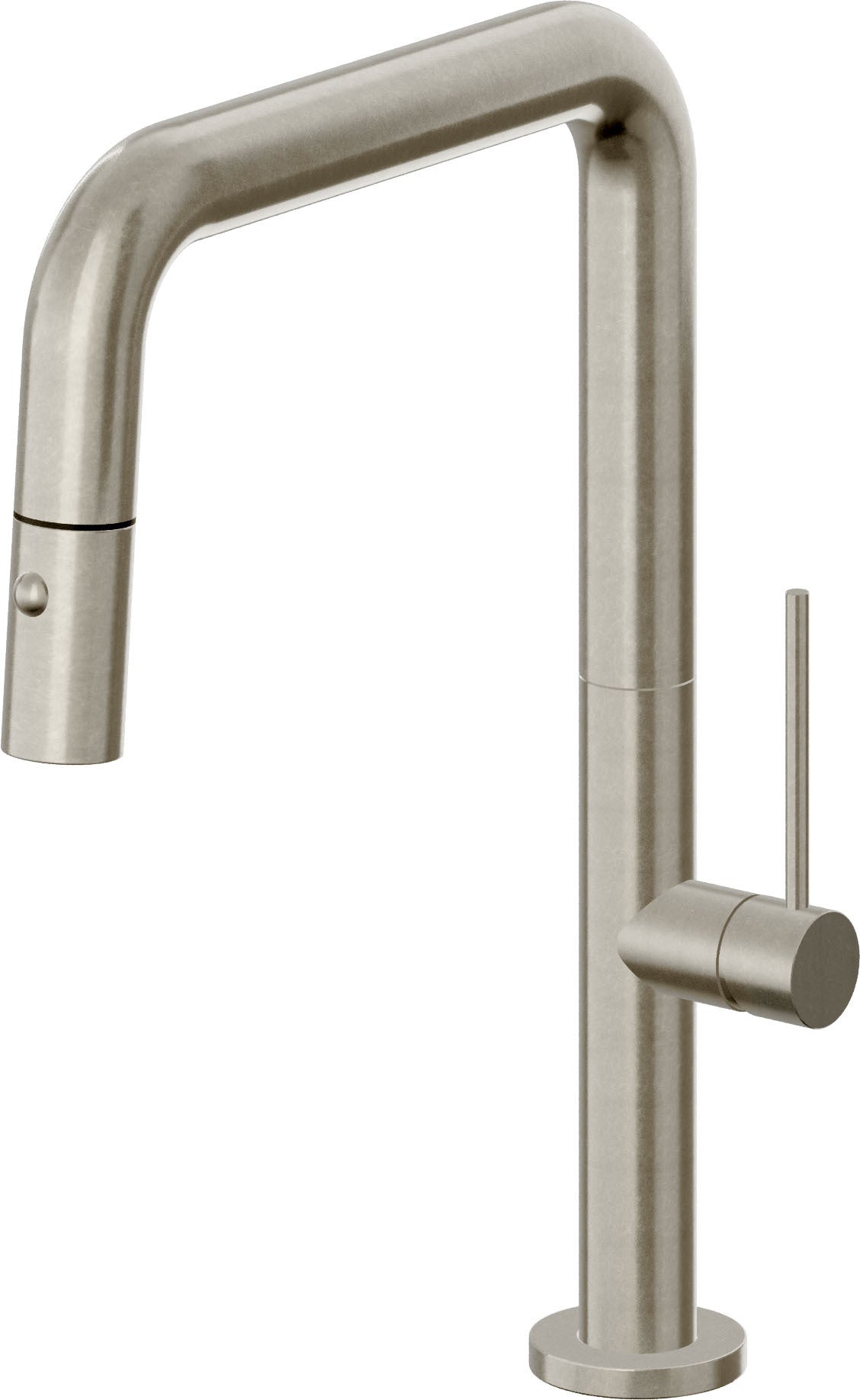 California Faucets Poetto Llave de Cocina Extraible Contemporanea con Rociador de Boton - Pico Cuadruple - Níquel Bruñido