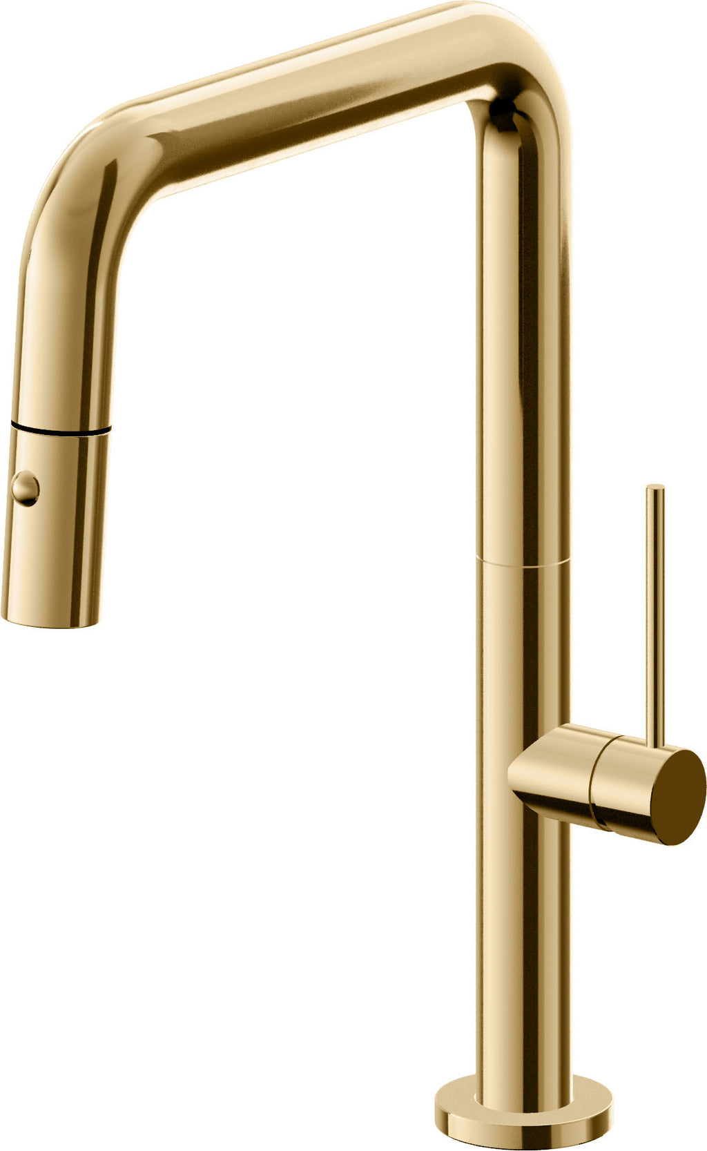 California Faucets Poetto Llave de Cocina Extraible Contemporanea con Rociador de Boton - Pico Cuadruple - Oro Francés