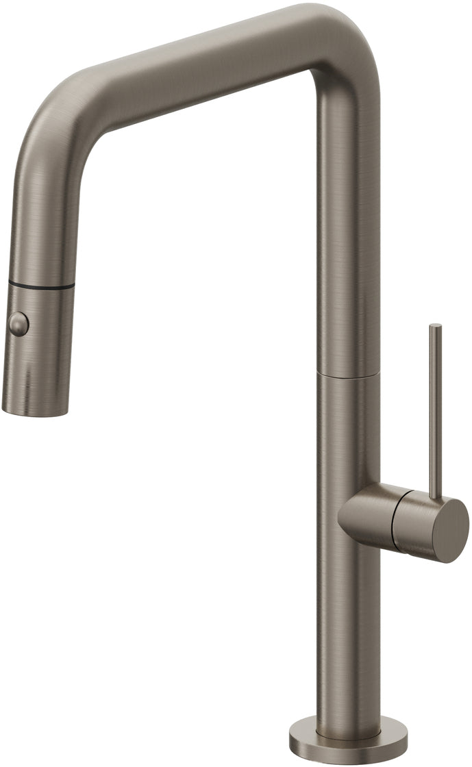 California Faucets Poetto Llave de Cocina Extraible Contemporanea con Rociador de Boton - Pico Cuadruple - Grafito