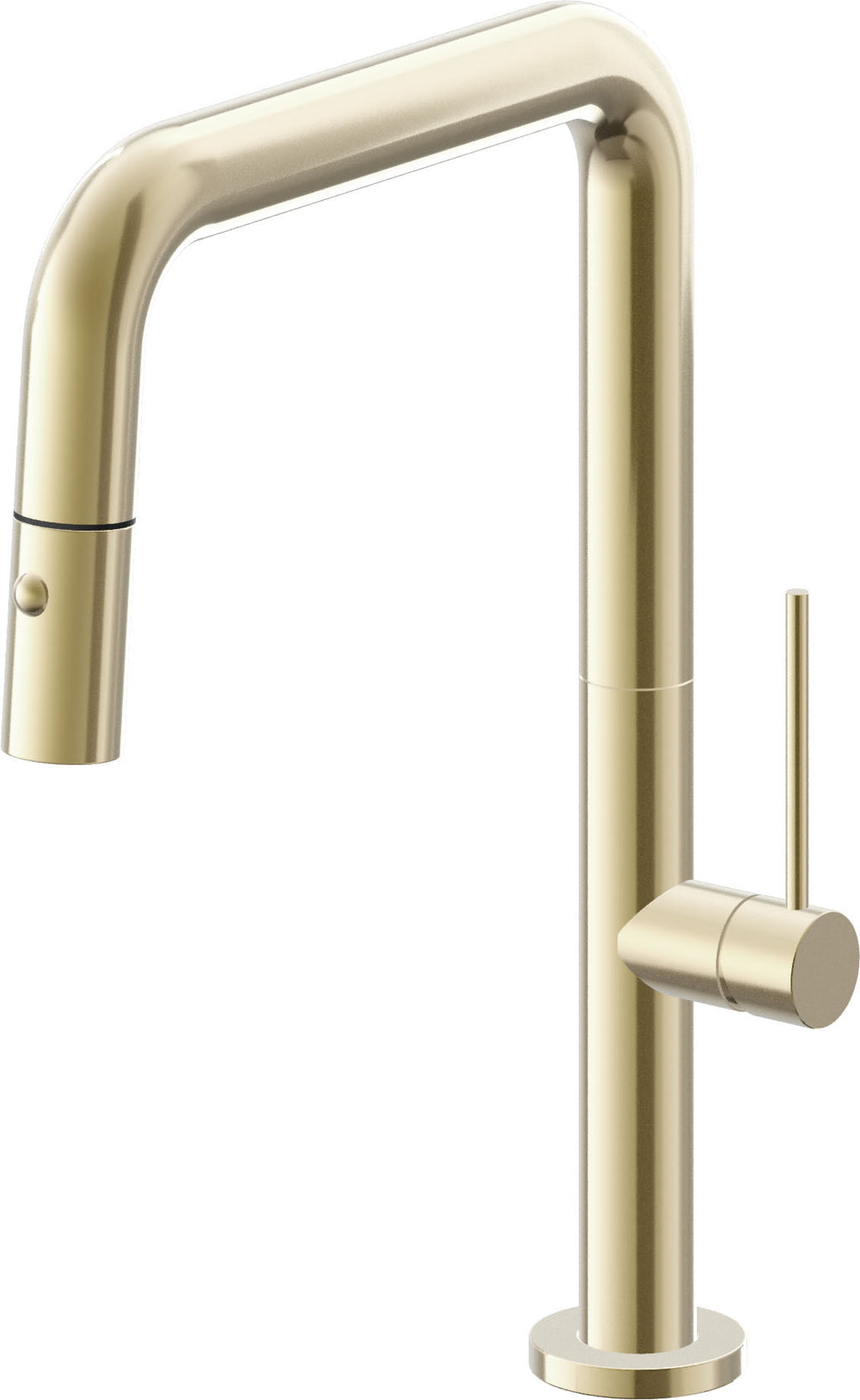 California Faucets Poetto Llave de Cocina Extraible Contemporanea con Rociador de Boton - Pico Cuadruple - Latón Pulido