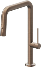 California Faucets Poetto Llave de Cocina Extraible Contemporanea con Rociador de Boton - Pico Cuadruple - Bronce Satinado