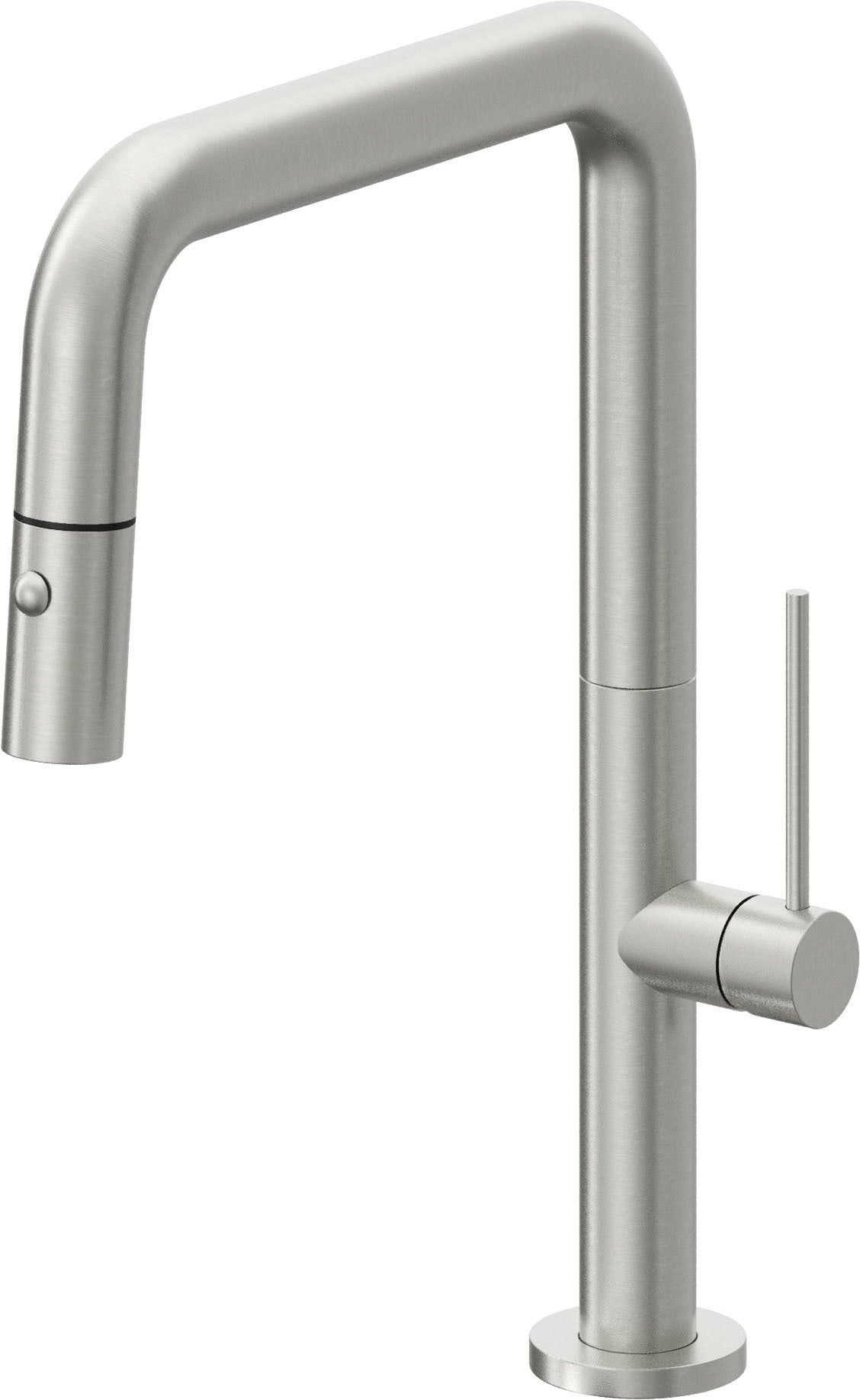 California Faucets Poetto Llave de Cocina Extraible Contemporanea con Rociador de Boton - Pico Cuadruple - Cromo Satinado