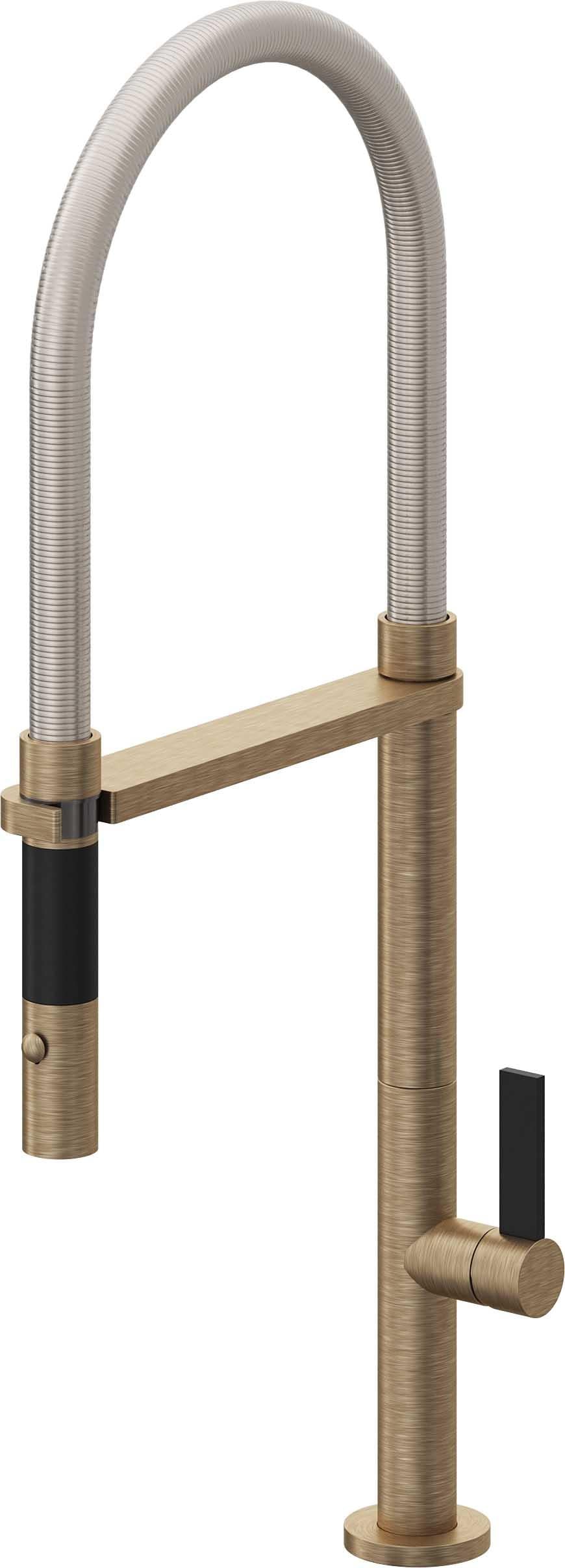 California Faucets Poetto Llave de Cocina Culinaria de Extraccion Contemporanea con Rociador de Boton - Latón Antiguo Mate