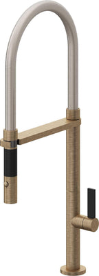 California Faucets Poetto Llave de Cocina Culinaria de Extraccion Contemporanea con Rociador de Boton - Latón Antiguo Mate