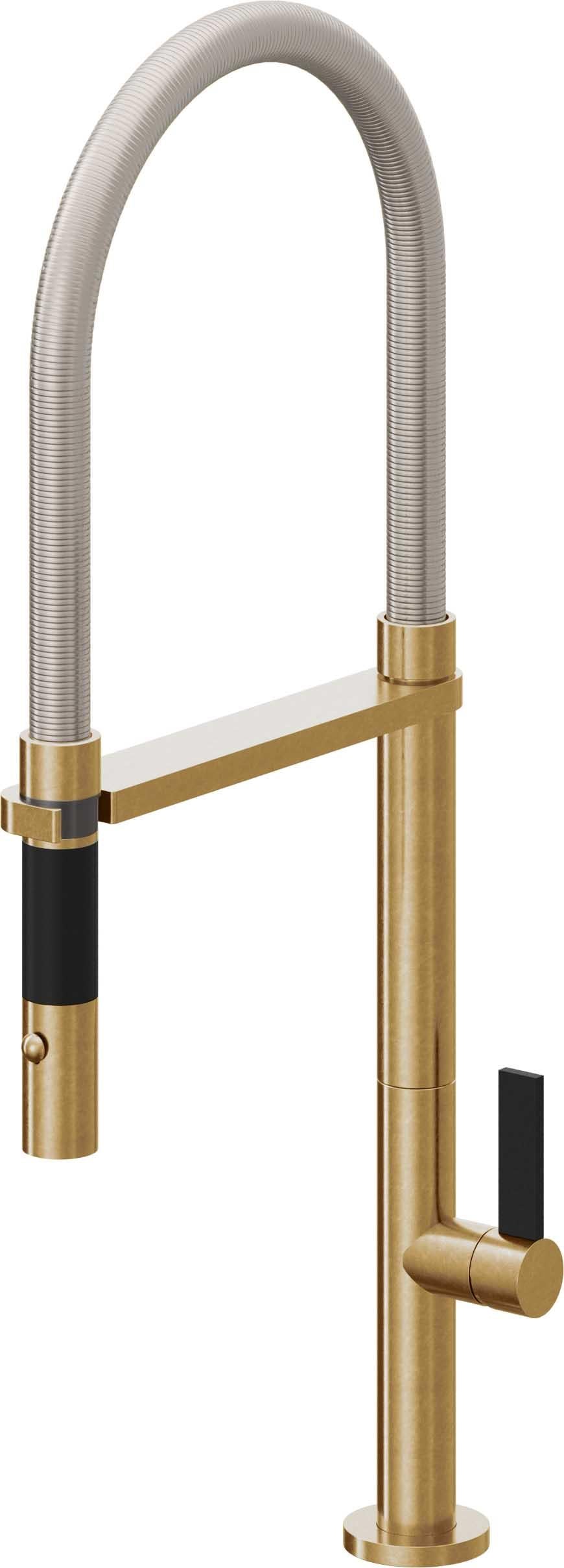 California Faucets Poetto Llave de Cocina Culinaria de Extraccion Contemporanea con Rociador de Boton - Latón Bruñido