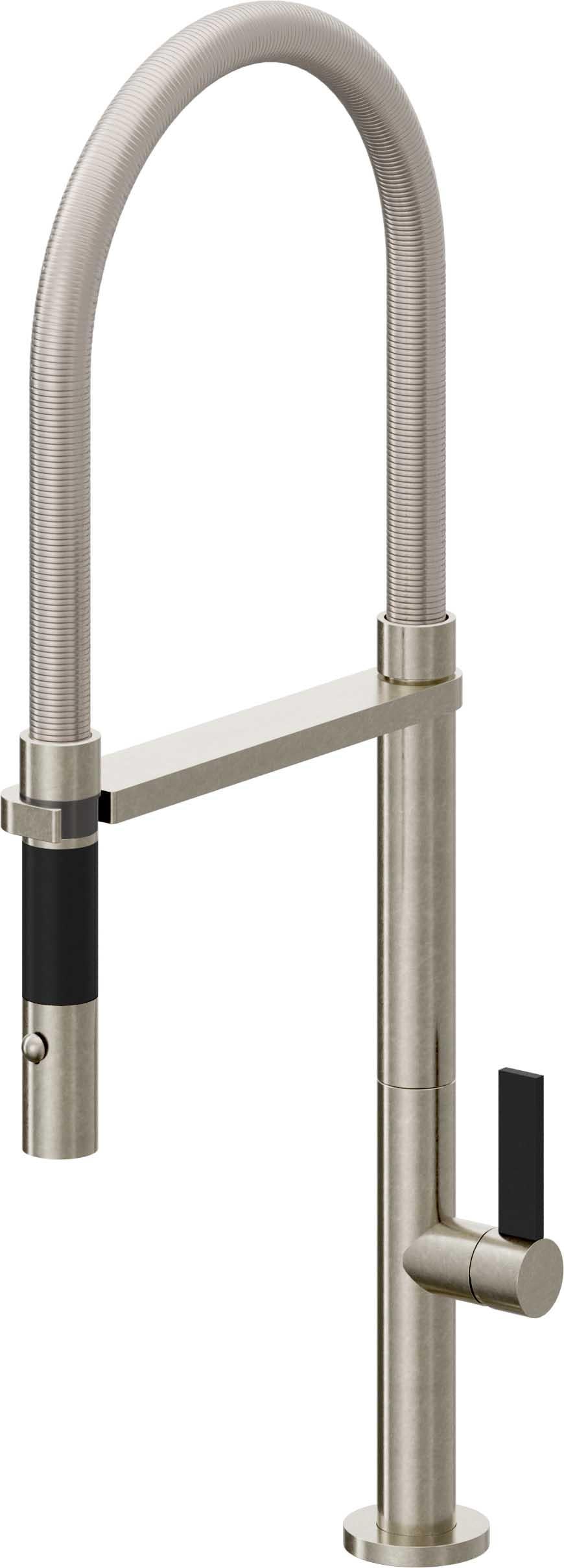 California Faucets Poetto Llave de Cocina Culinaria de Extraccion Contemporanea con Rociador de Boton - Níquel Bruñido