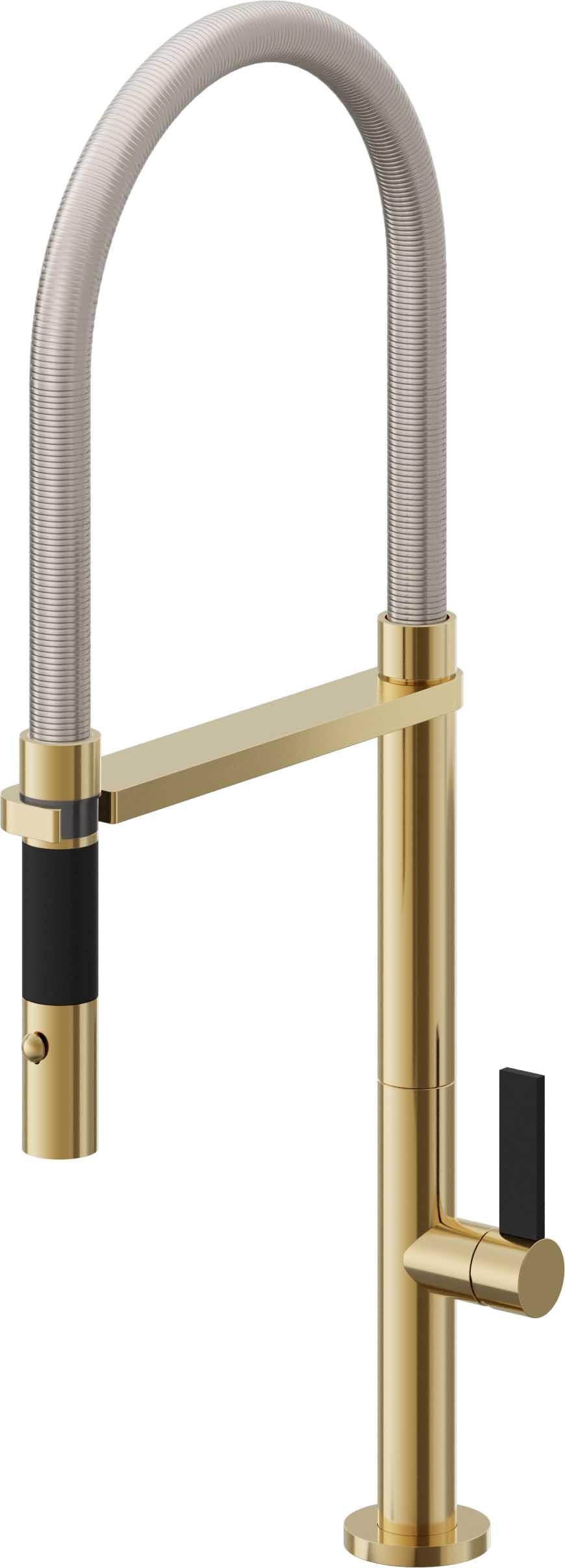 California Faucets Poetto Llave de Cocina Culinaria de Extraccion Contemporanea con Rociador de Boton - Oro Pulido de por Vida