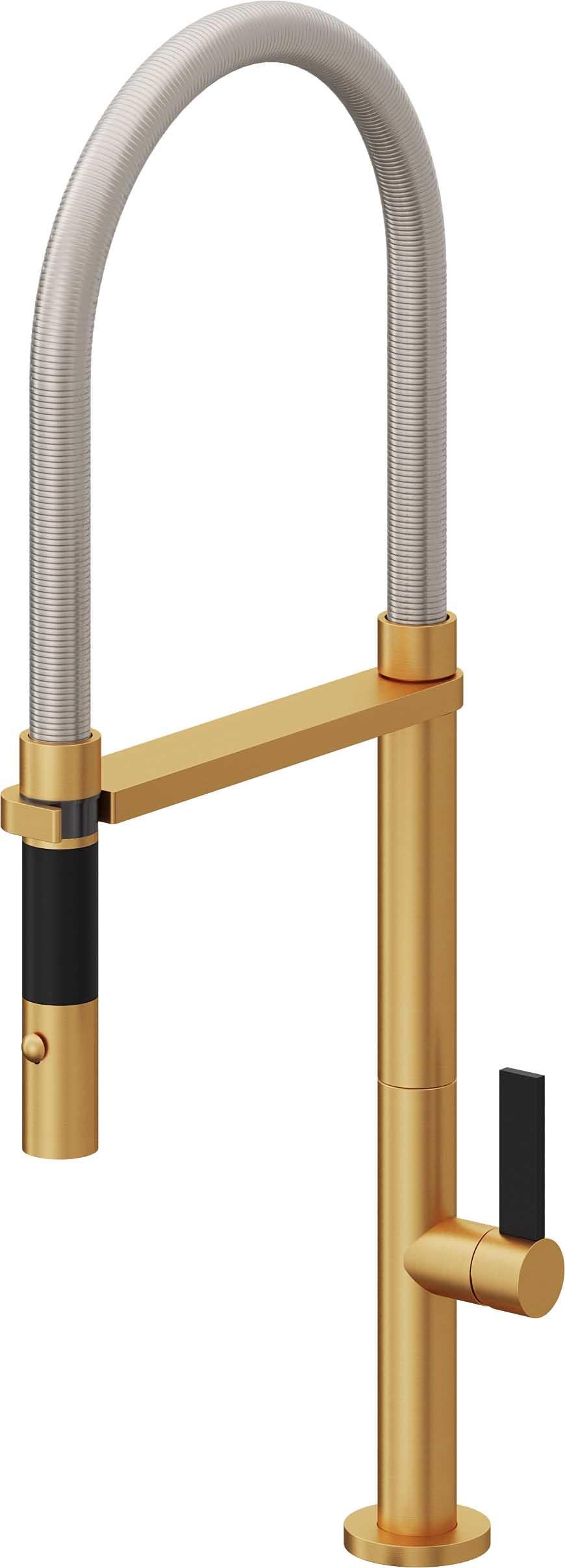 California Faucets Poetto Llave de Cocina Culinaria de Extraccion Contemporanea con Rociador de Boton - Oro Satinado de por Vida