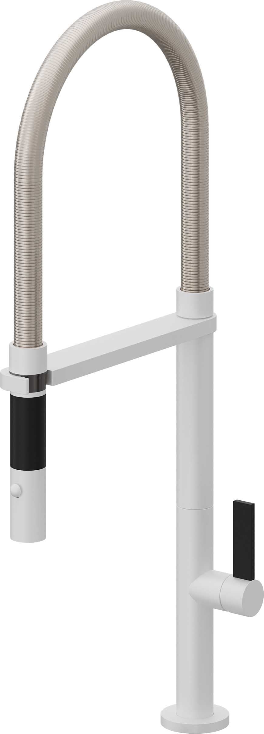 California Faucets Poetto Llave de Cocina Culinaria de Extraccion Contemporanea con Rociador de Boton - Blanco Mate