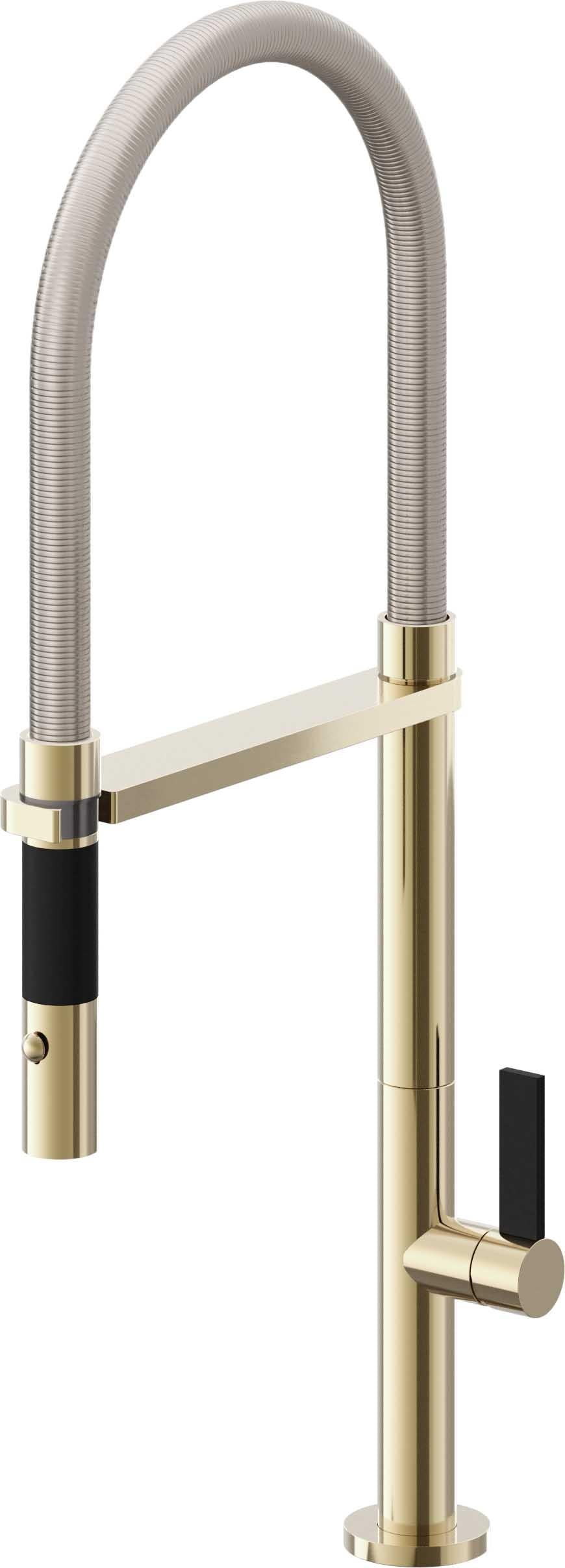 California Faucets Poetto Llave de Cocina Culinaria de Extraccion Contemporanea con Rociador de Boton - Latón Pulido