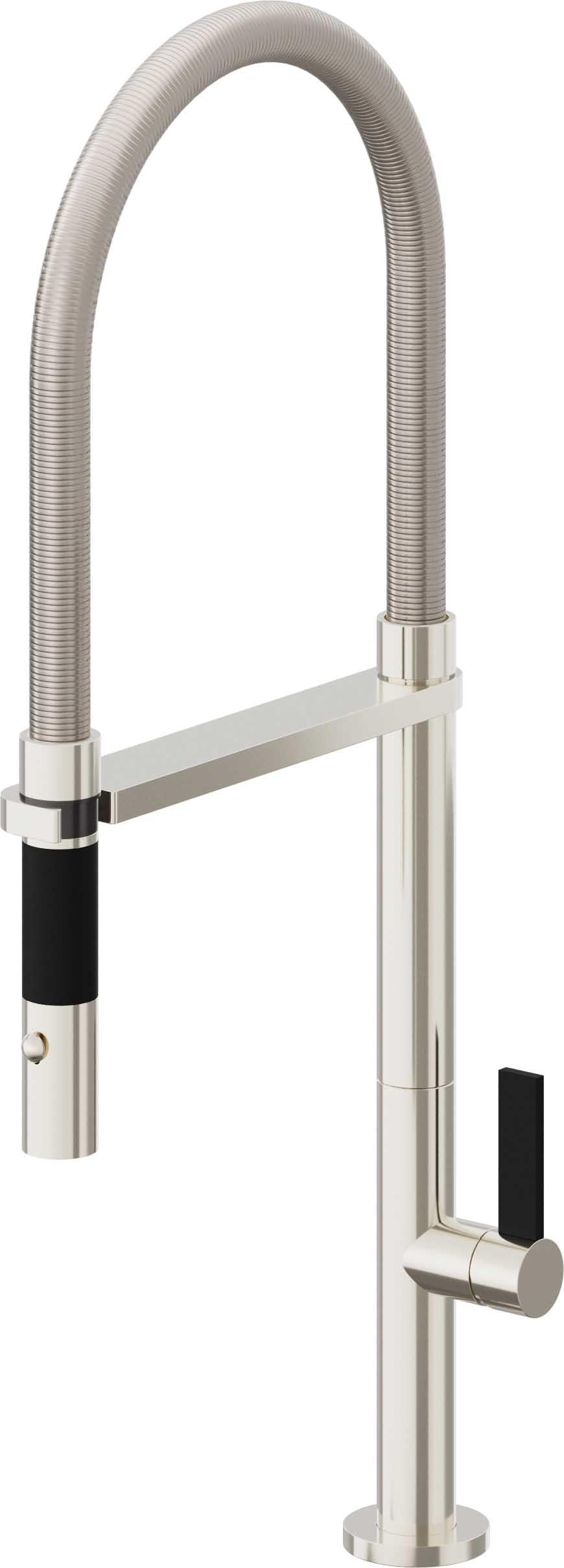 California Faucets Poetto Llave de Cocina Culinaria de Extraccion Contemporanea con Rociador de Boton - Níquel Pulido