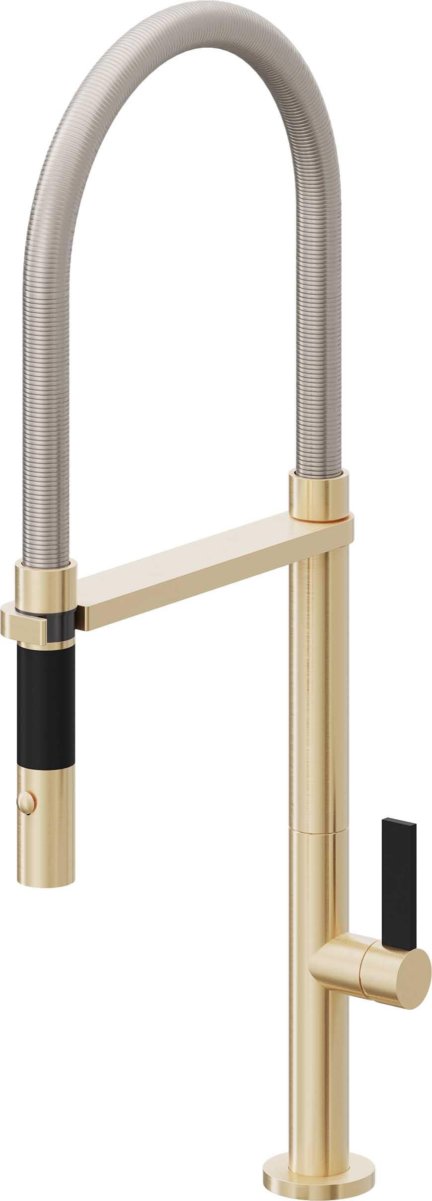 California Faucets Poetto Llave de Cocina Culinaria de Extraccion Contemporanea con Rociador de Boton - Latón Satinado