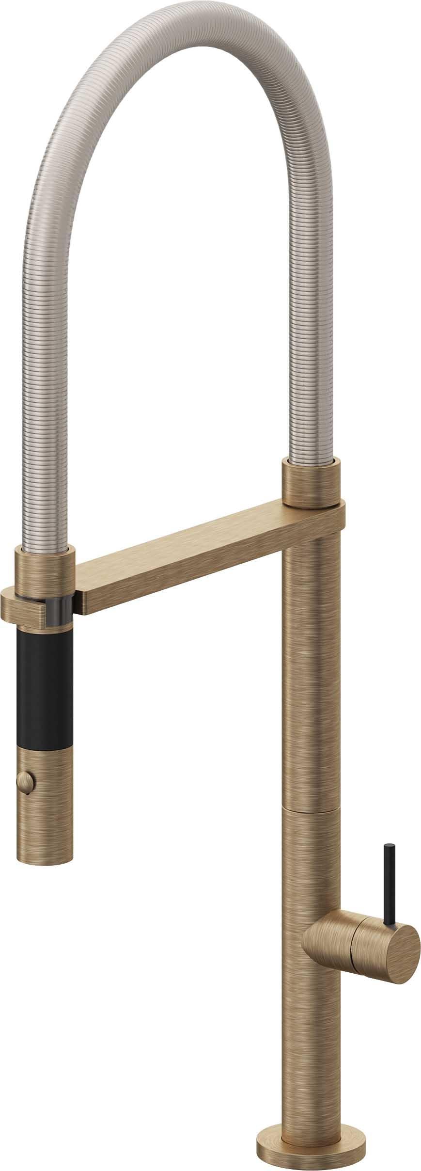 California Faucets Poetto Llave de Cocina Culinaria de Extraccion Contemporanea con Rociador de Boton - Latón Antiguo Mate