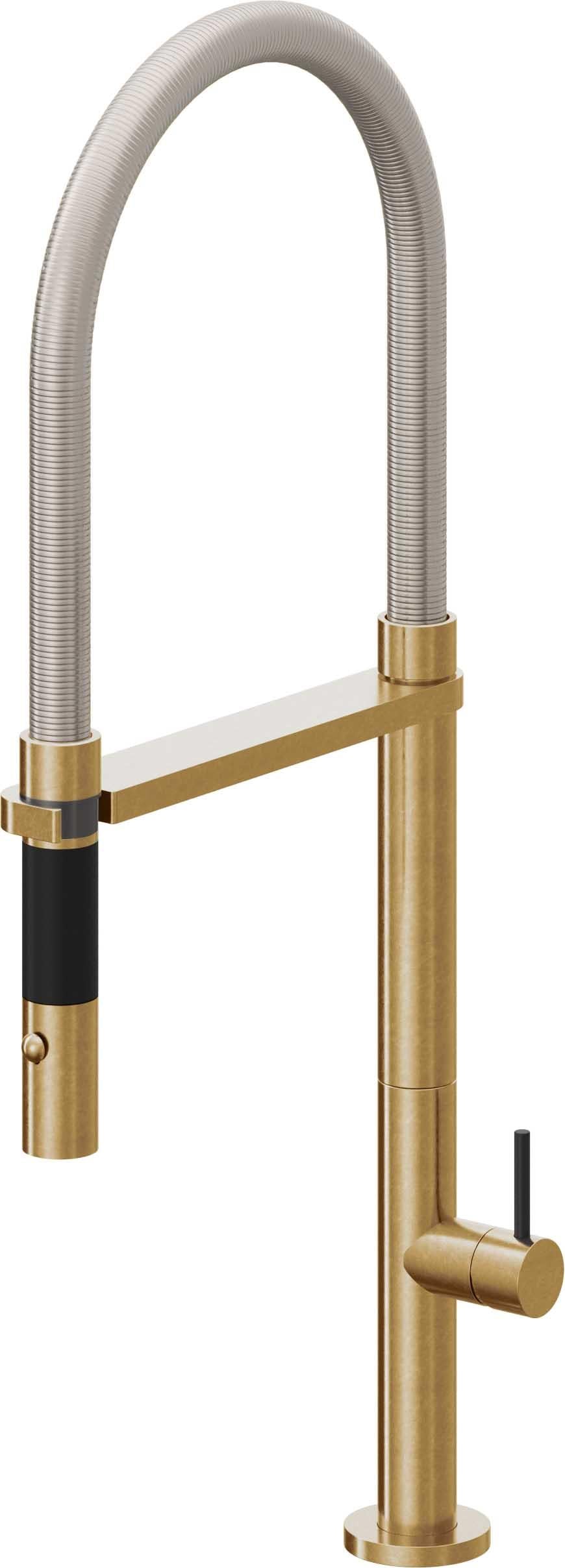 California Faucets Poetto Llave de Cocina Culinaria de Extraccion Contemporanea con Rociador de Boton - Latón Bruñido