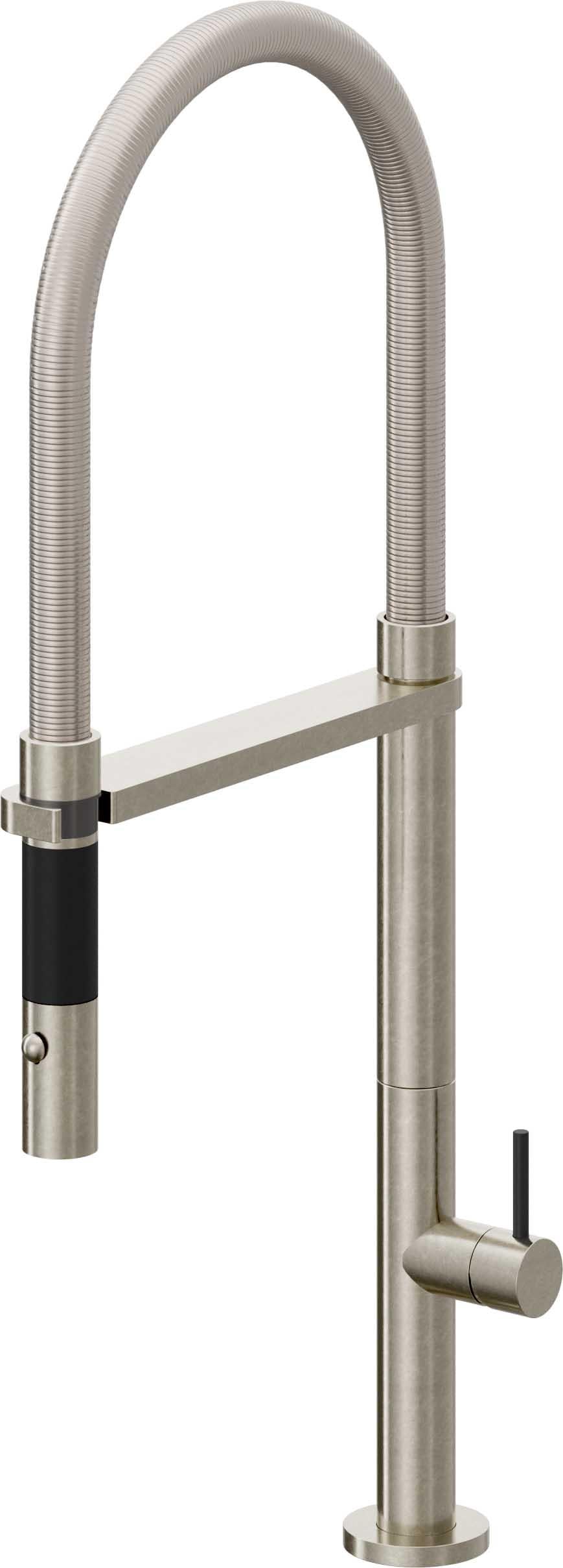California Faucets Poetto Llave de Cocina Culinaria de Extraccion Contemporanea con Rociador de Boton - Níquel Bruñido