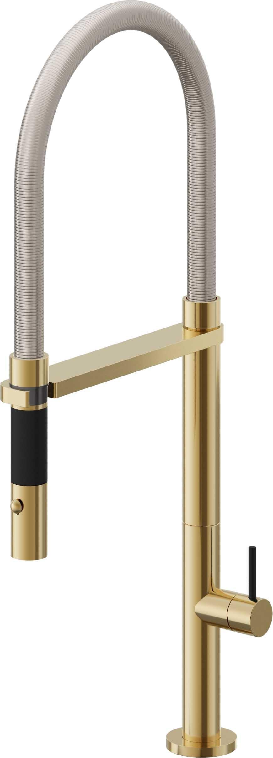 California Faucets Poetto Llave de Cocina Culinaria de Extraccion Contemporanea con Rociador de Boton - Oro Pulido de por Vida